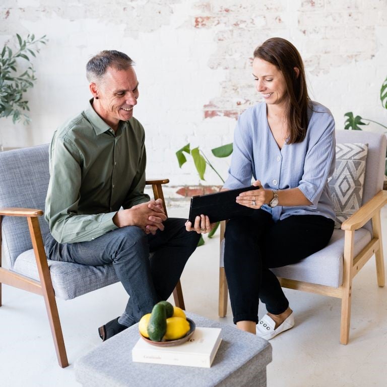 about-s2 mark payne functional medicine practitioner chatting with liv brown health coach