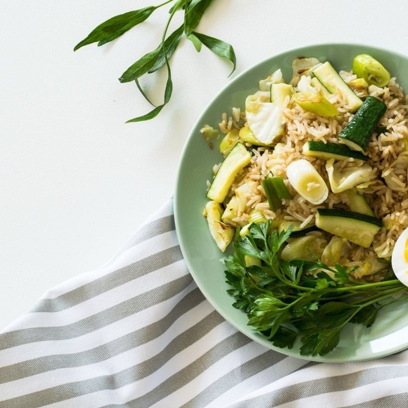 precision-88-4 A healthy bowl of rice and green vegetables