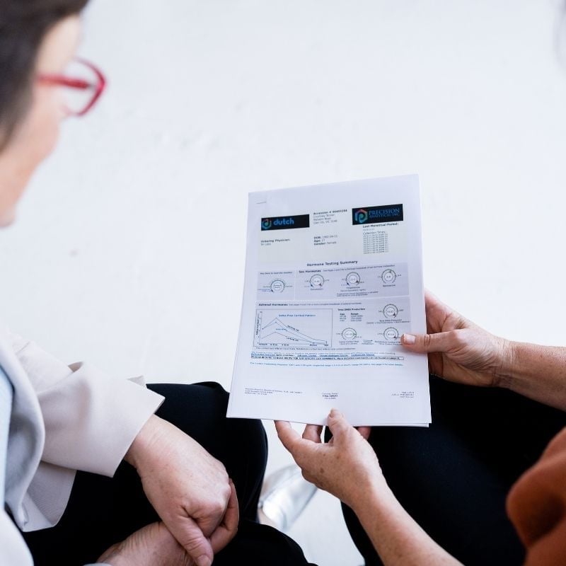 Practitioners looking over a DUTCH Plus test report