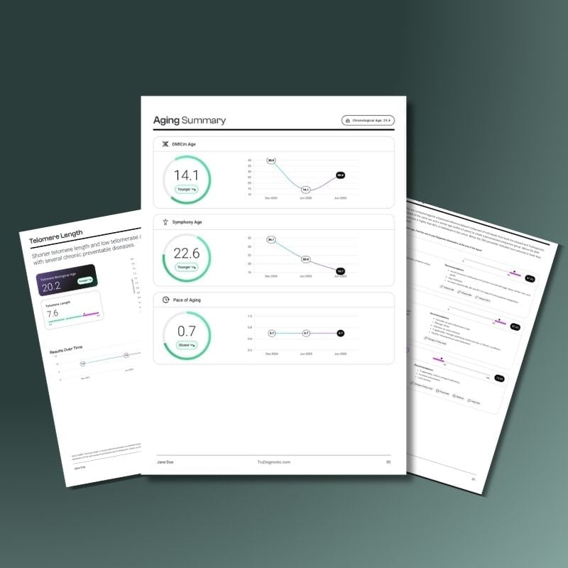 Three documents showing the TruAge Complete test results