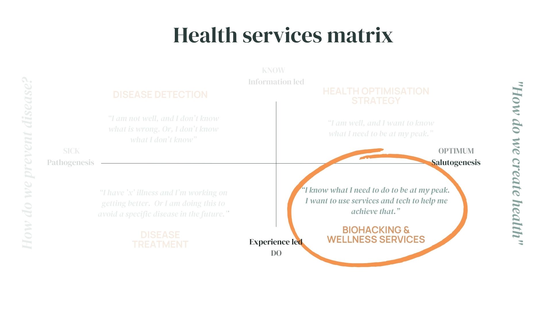 zoomed in section of health services matrix focusing on biohacking and wellness services