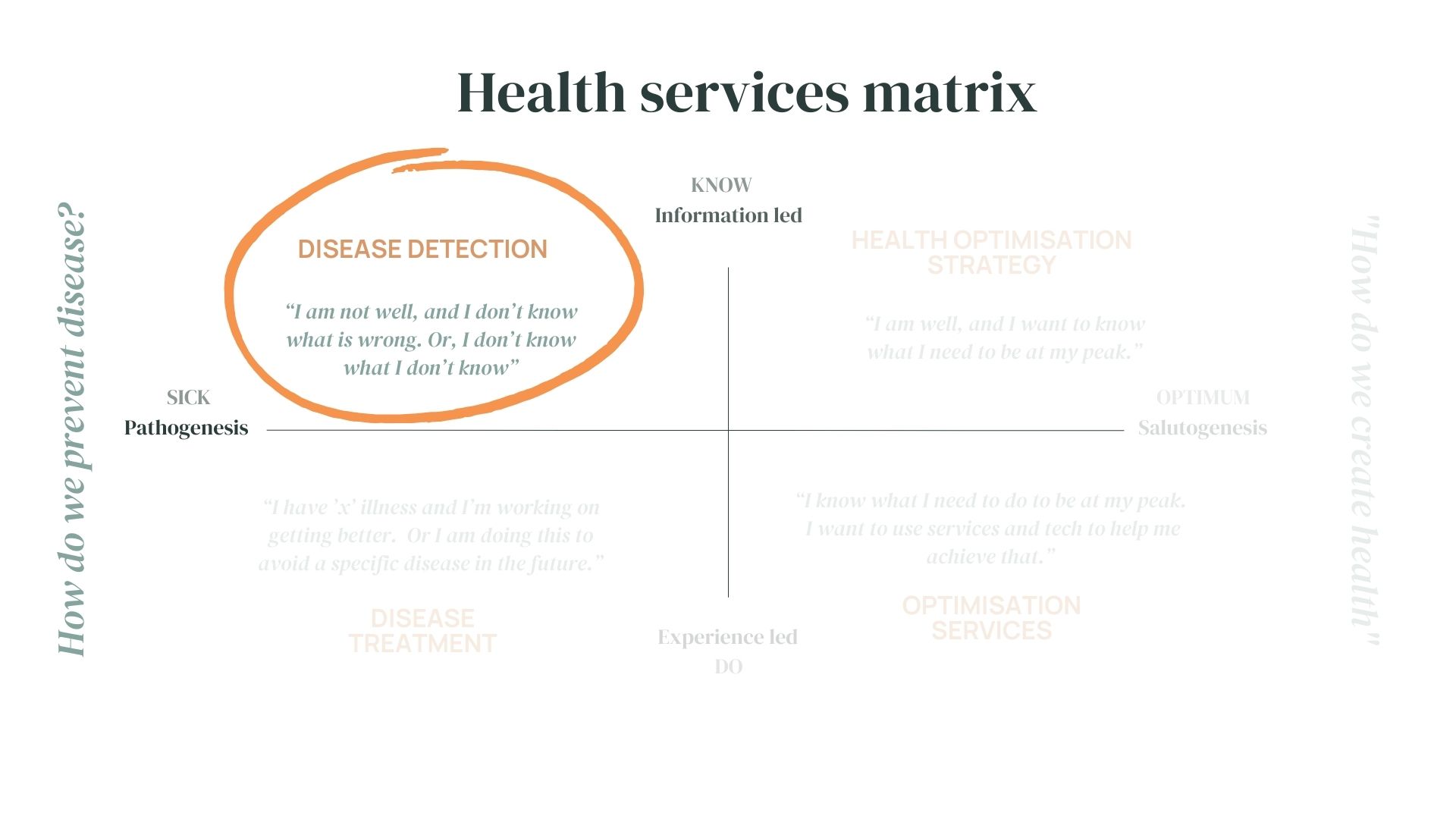 zoomed in section of health services matrix focusing on disease detection