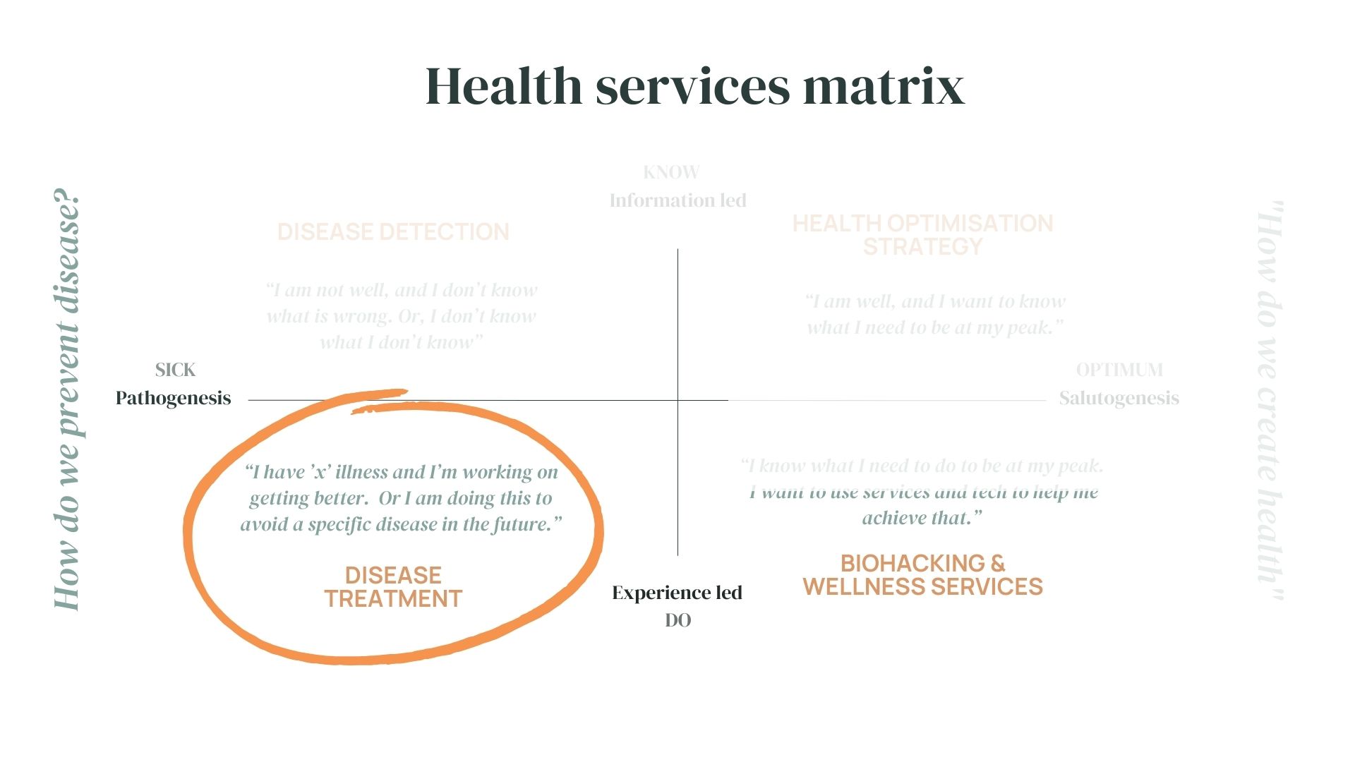 zoomed in section of health services matrix focusing on disease treatment