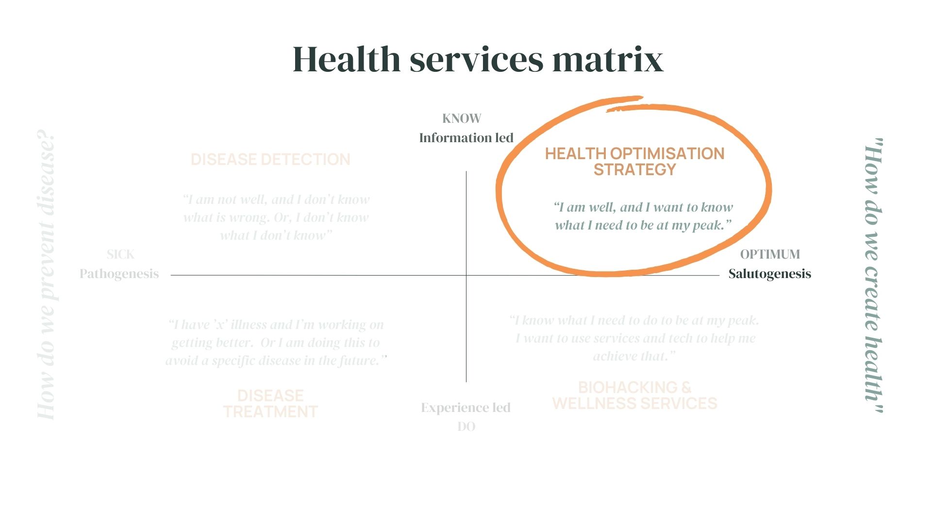 zoomed in section of health services matrix focusing on optimisation strategy